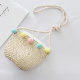 image-Summer Children'S Bags, Hats, Female Decoration, Small Colored Balls, Sunscreen, Lace, Beach Hats, Breathable Sandals