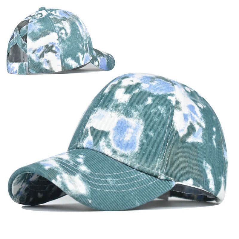 image-Tie-Dye Hats, Pure Cotton, European And American Women'S Empty Top Hats, Sun Visors, Cotton Ponytail Caps
