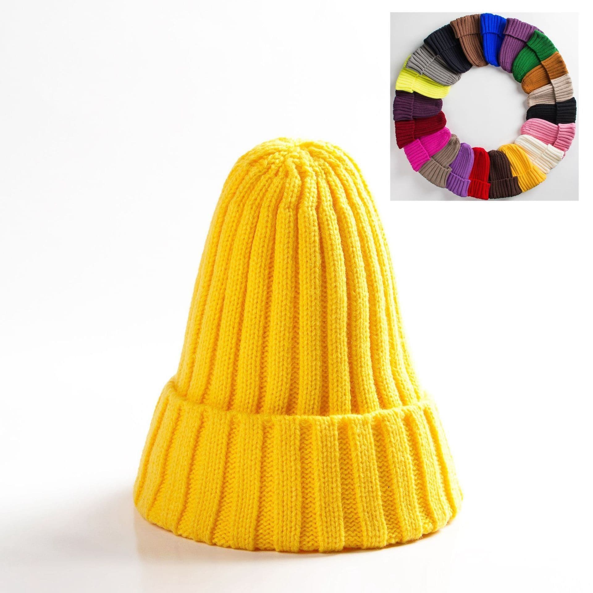 image-New Woolen Curly-brimmed Winter Warm Knitting Pointed Hats