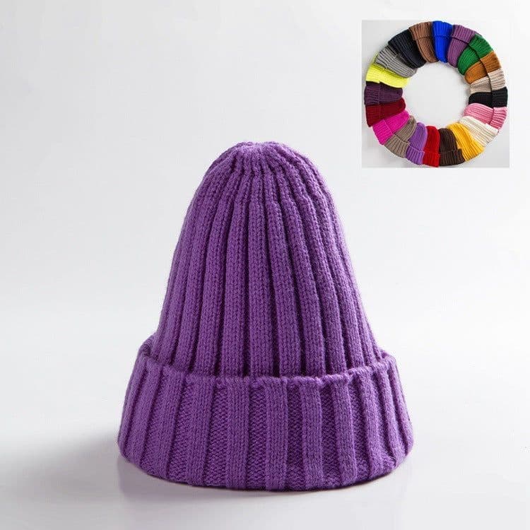 image-New Woolen Curly-brimmed Winter Warm Knitting Pointed Hats