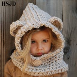 image-Girls Hats Handmade Kids Winter Hats Wrap Bear Scarf Caps Cute Autumn Children Cartoon Bear Knitted Hats