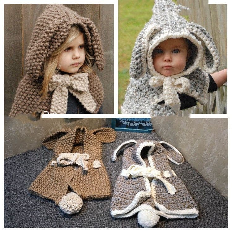 image-Girls Hats Handmade Kids Winter Hats Wrap Bear Scarf Caps Cute Autumn Children Cartoon Bear Knitted Hats