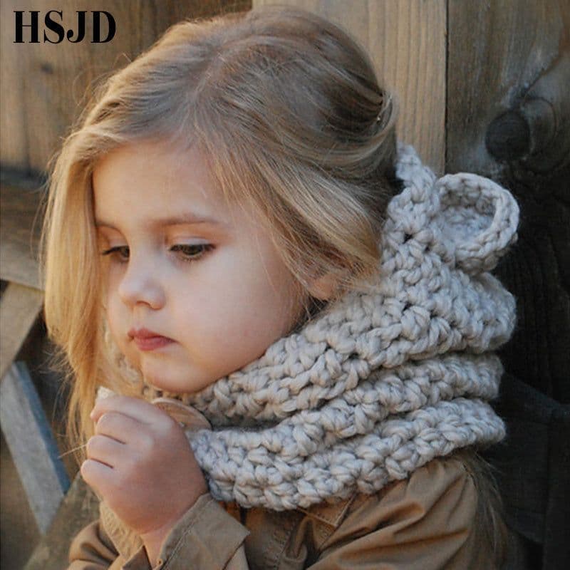 image-Girls Hats Handmade Kids Winter Hats Wrap Bear Scarf Caps Cute Autumn Children Cartoon Bear Knitted Hats