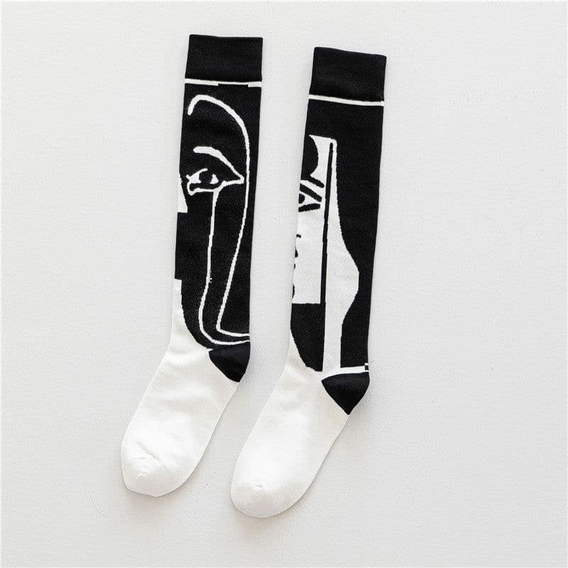 image-Trendy Cool Calf Socks Female Retro Street Black And White