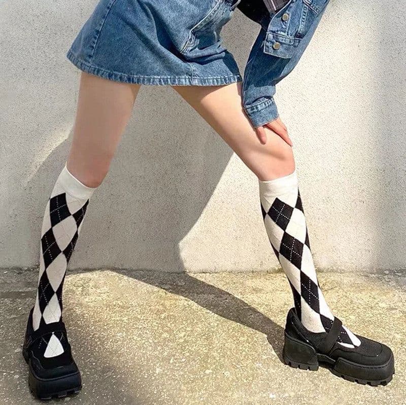 image-Trendy Cool Calf Socks Female Retro Street Black And White
