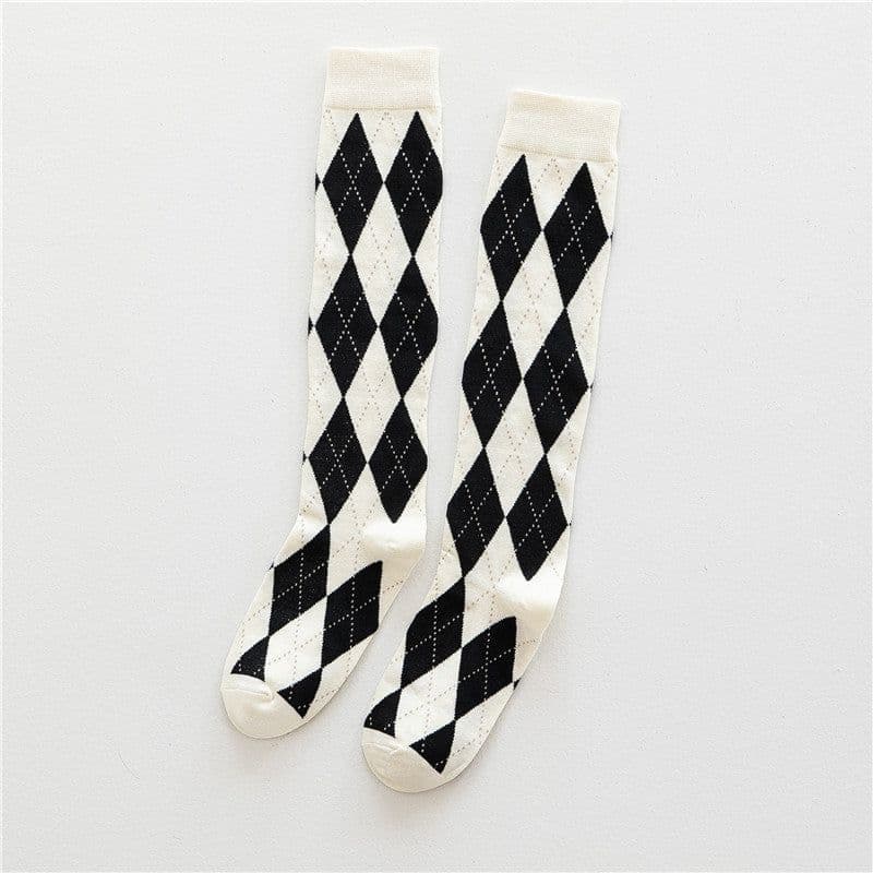 image-Trendy Cool Calf Socks Female Retro Street Black And White
