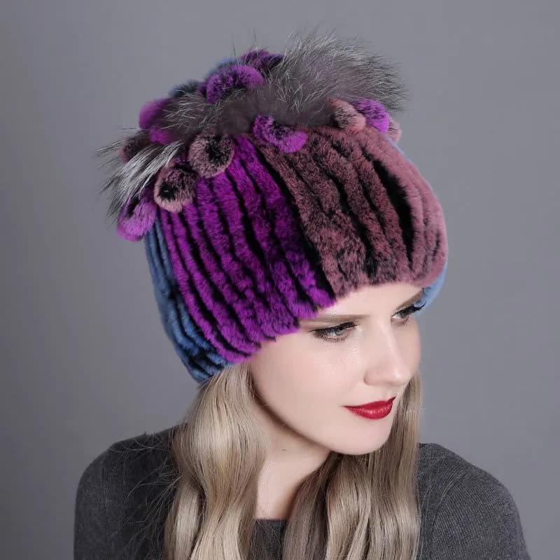 image-Woven Women's Fur Hats Warm And Thick Warmth Ladies Colorful Knitted Hats
