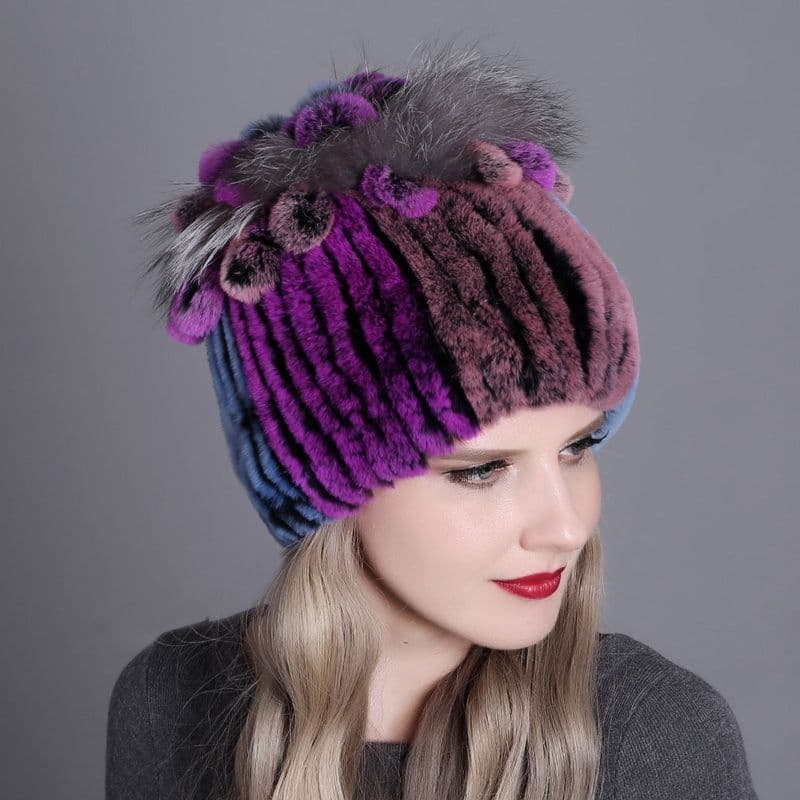 image-Woven Women's Fur Hats Warm And Thick Warmth Ladies Colorful Knitted Hats