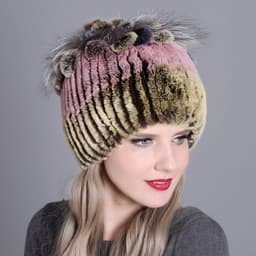 image-Woven Women's Fur Hats Warm And Thick Warmth Ladies Colorful Knitted Hats