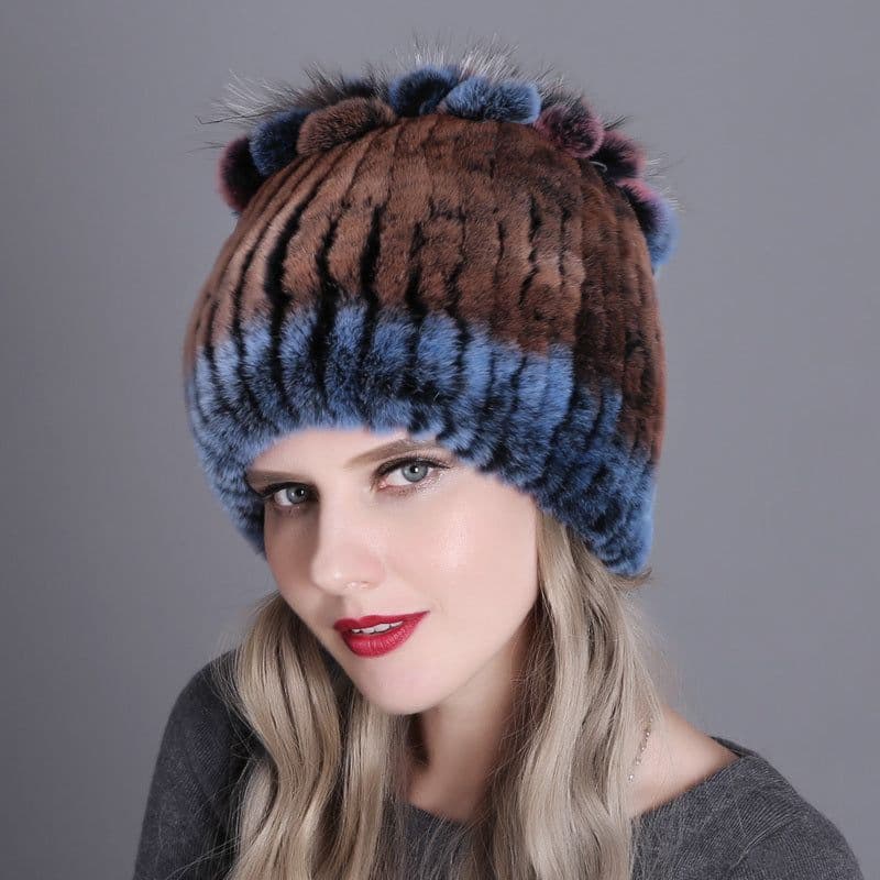 image-Woven Women's Fur Hats Warm And Thick Warmth Ladies Colorful Knitted Hats