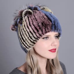 image-Woven Women's Fur Hats Warm And Thick Warmth Ladies Colorful Knitted Hats