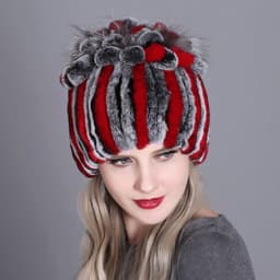 image-Woven Women's Fur Hats Warm And Thick Warmth Ladies Colorful Knitted Hats