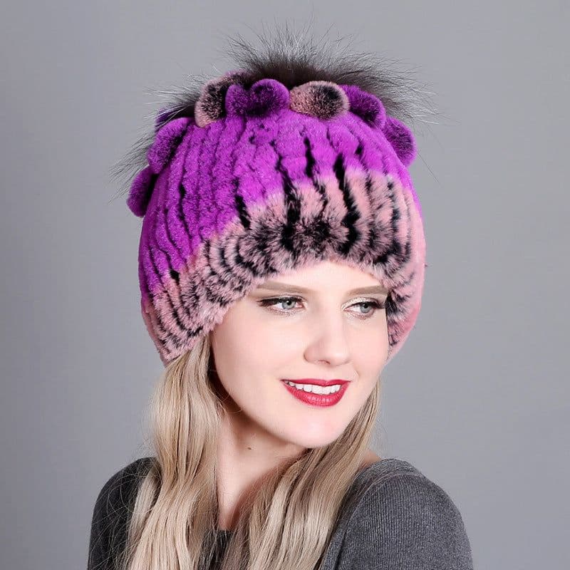 image-Woven Women's Fur Hats Warm And Thick Warmth Ladies Colorful Knitted Hats