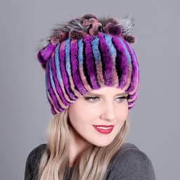 image-Woven Women's Fur Hats Warm And Thick Warmth Ladies Colorful Knitted Hats