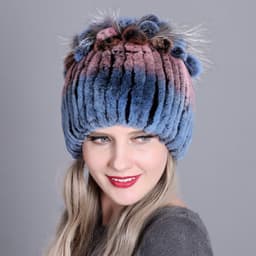 image-Woven Women's Fur Hats Warm And Thick Warmth Ladies Colorful Knitted Hats
