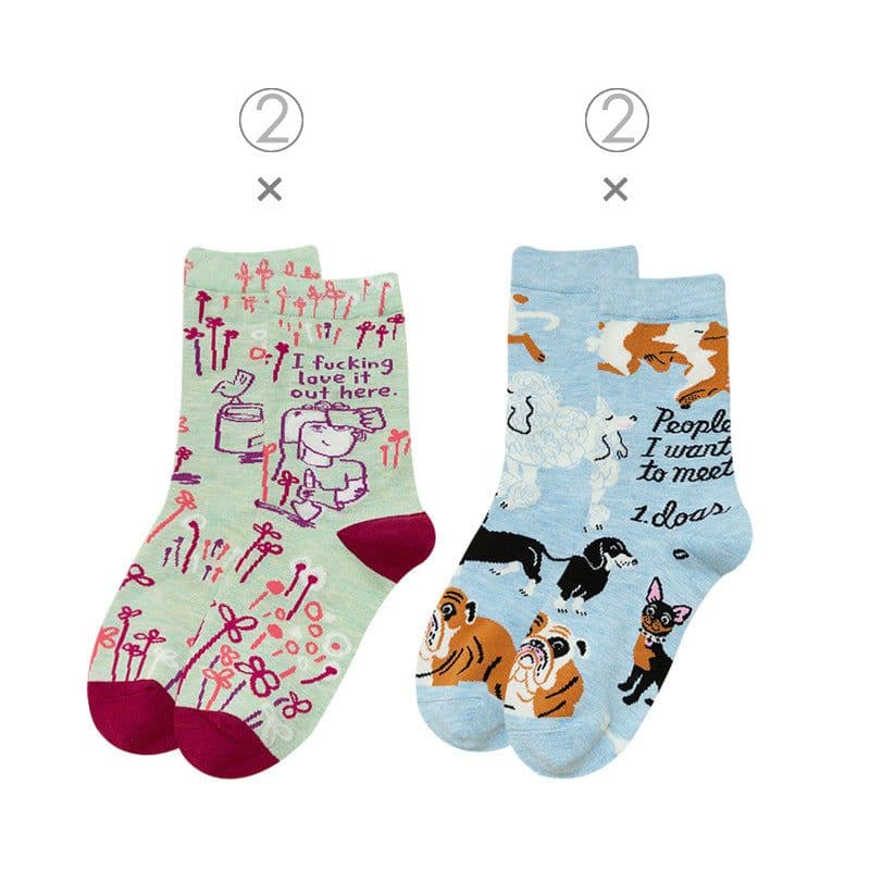 image-Female Socks In Tube Cotton Cute Funny Color Plaid