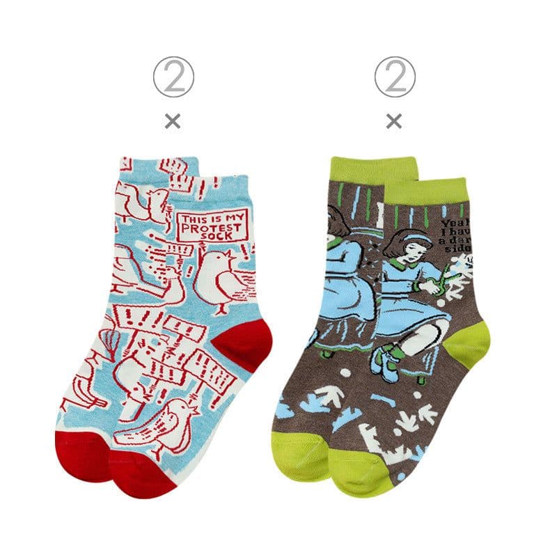image-Female Socks In Tube Cotton Cute Funny Color Plaid