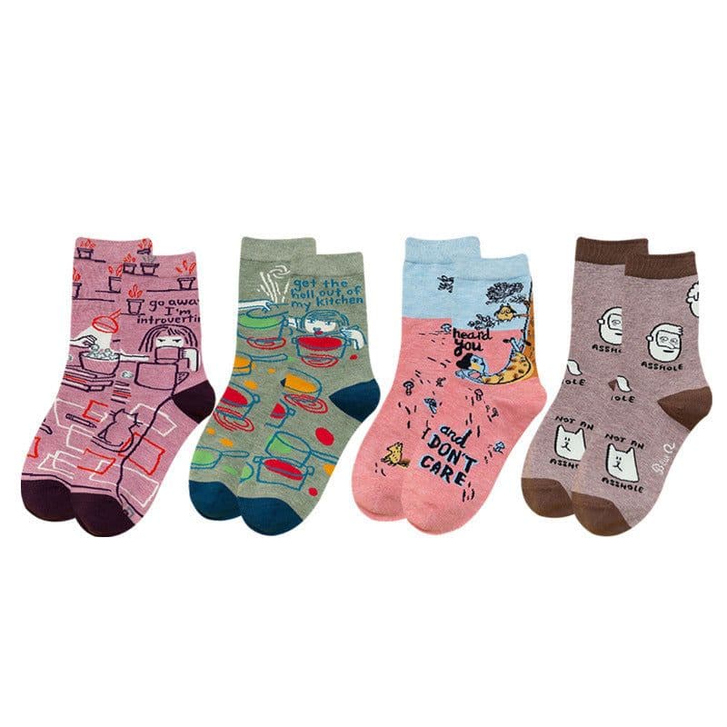 image-Female Socks In Tube Cotton Cute Funny Color Plaid