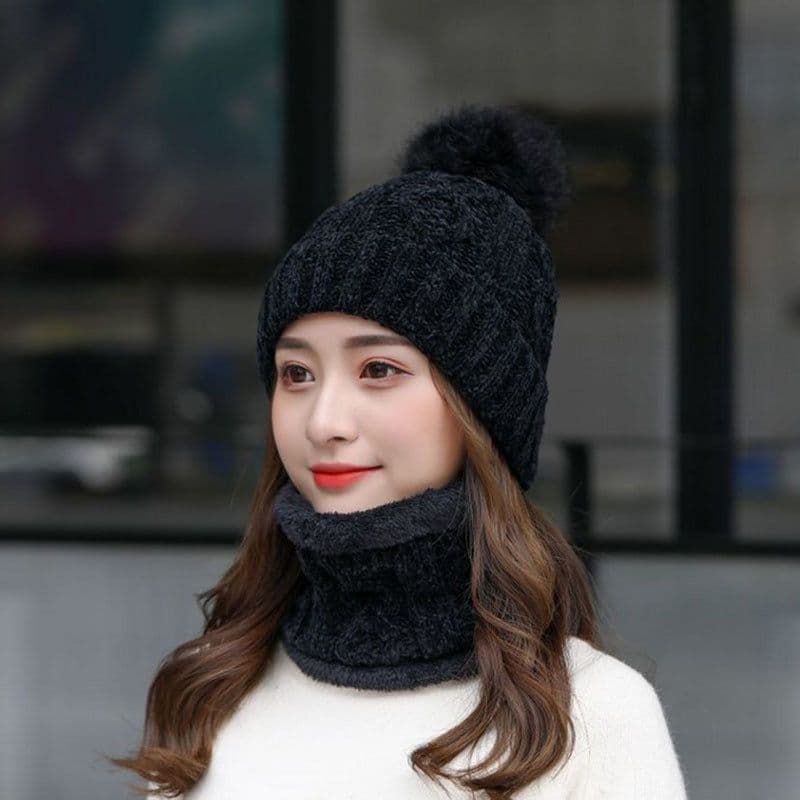 image-Women's Winter Fleece Fashion Hats Two Piece Set