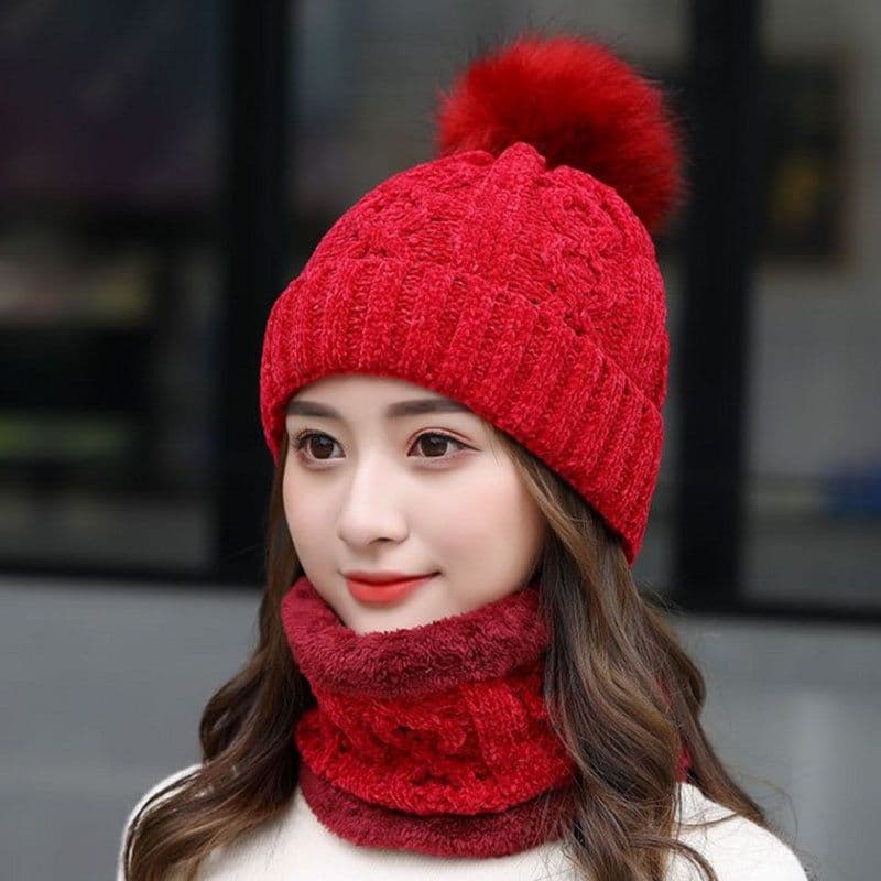 image-Women's Winter Fleece Fashion Hats Two Piece Set