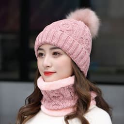 image-Women's Winter Fleece Fashion Hats Two Piece Set