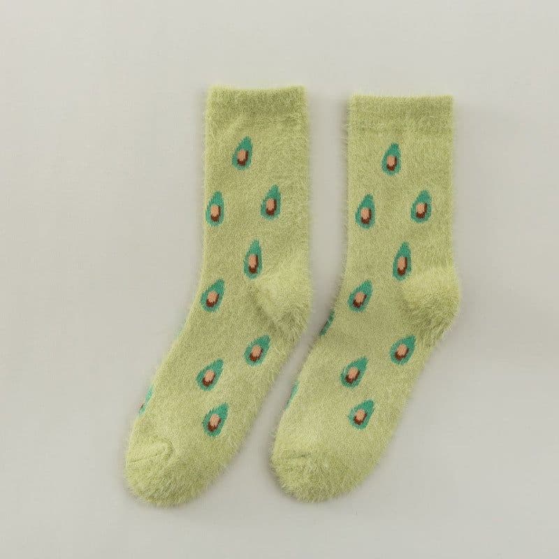 image-Women's Mid-thigh Fruit Socks Plus Velvet Thickening Winter Warm