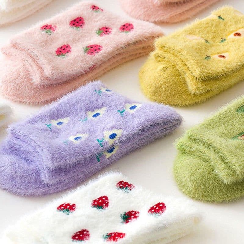 image-Women's Mid-thigh Fruit Socks Plus Velvet Thickening Winter Warm