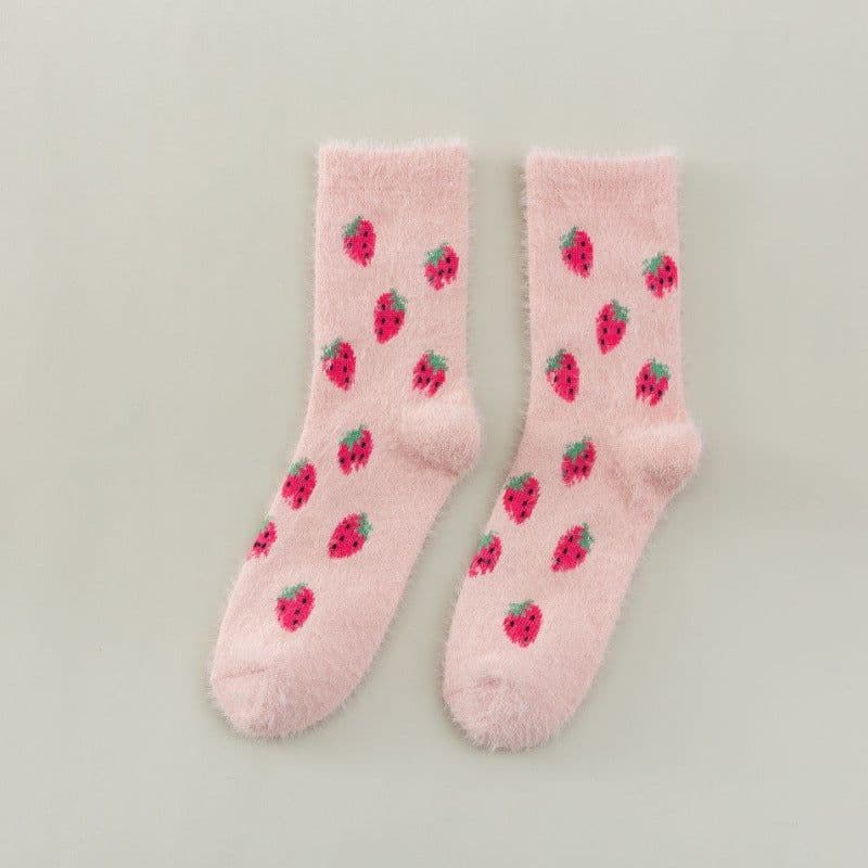 image-Women's Mid-thigh Fruit Socks Plus Velvet Thickening Winter Warm