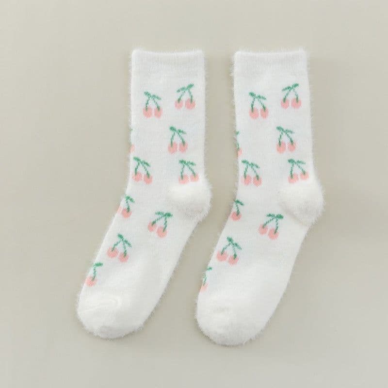 image-Women's Mid-thigh Fruit Socks Plus Velvet Thickening Winter Warm