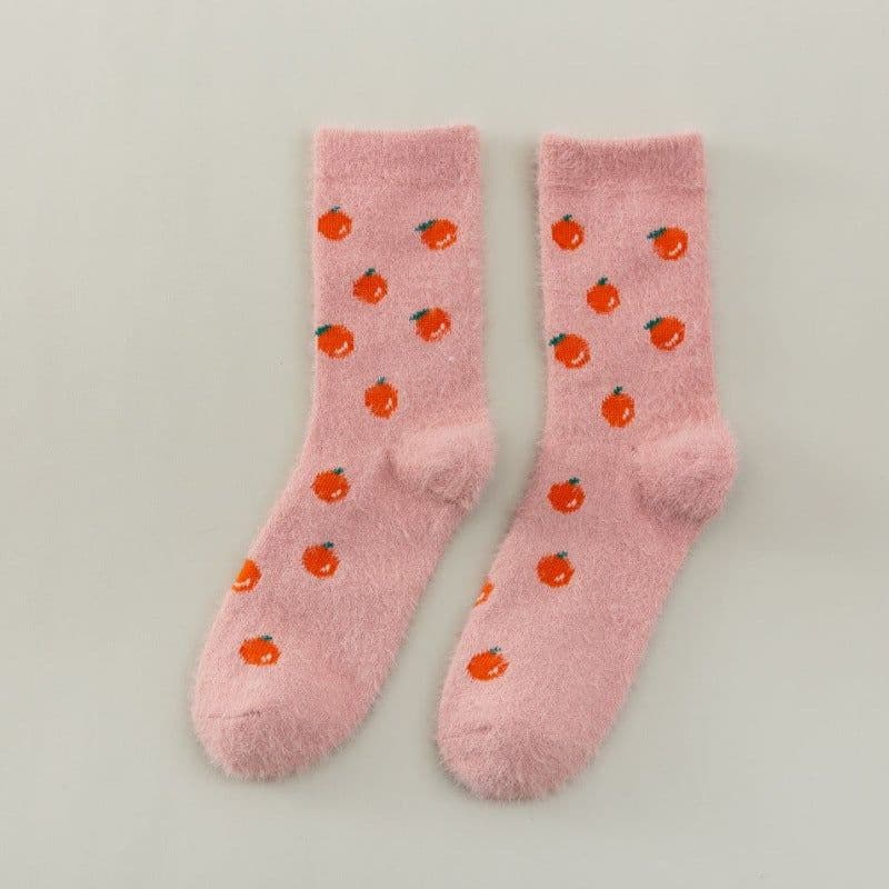 image-Women's Mid-thigh Fruit Socks Plus Velvet Thickening Winter Warm