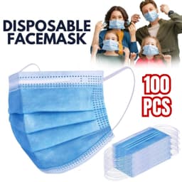 image-100 PCS Protective Disposable Face Mask Cover 3 Ply Disposable Face Masks - Blue