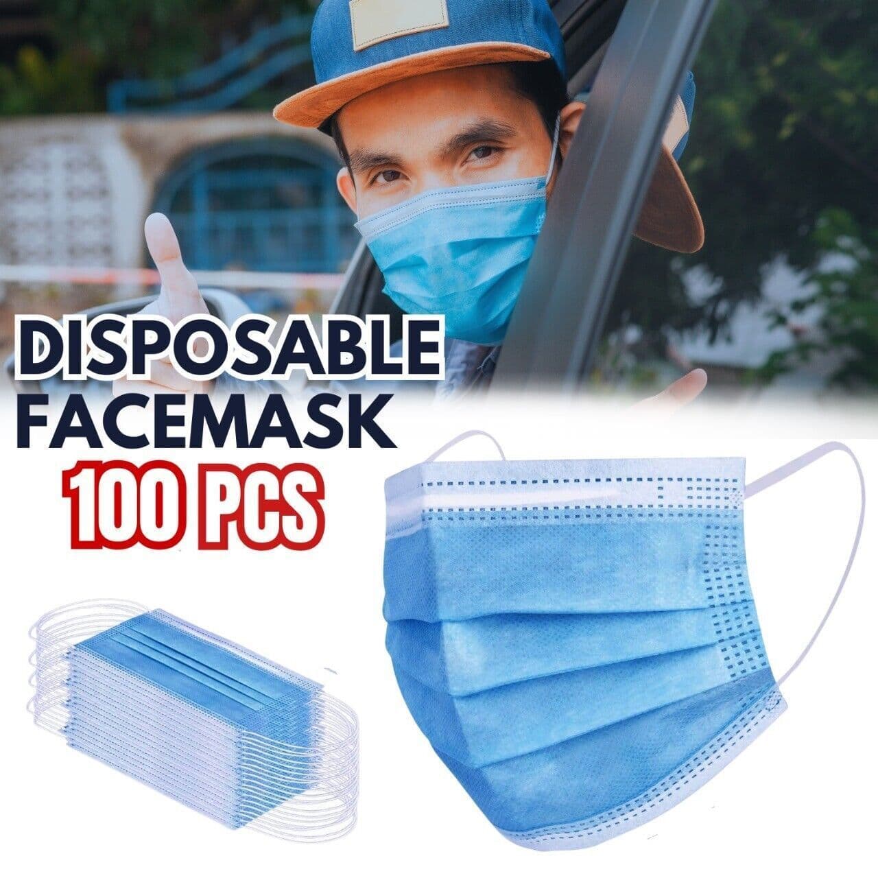 image-100 PCS Protective Disposable Face Mask Cover 3 Ply Disposable Face Masks - Blue
