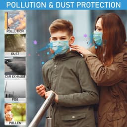 image-100 PCS Protective Disposable Face Mask Cover 3 Ply Disposable Face Masks - Blue