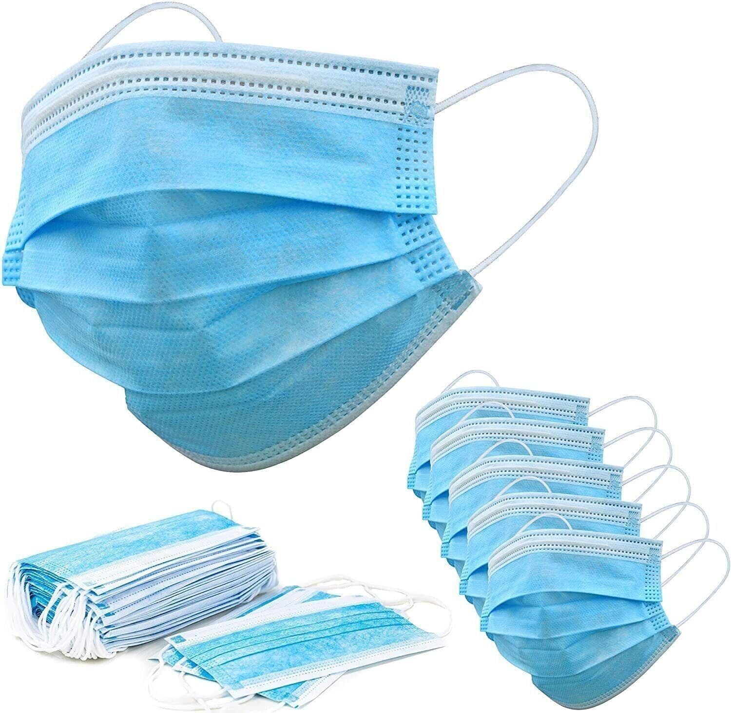 image-100 PCS Protective Disposable Face Mask Cover 3 Ply Disposable Face Masks - Blue