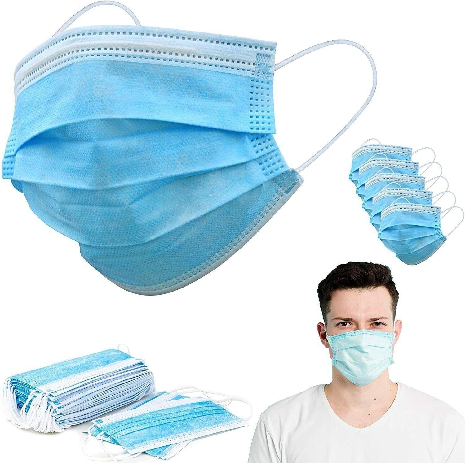image-100 PCS Protective Disposable Face Mask Cover 3 Ply Disposable Face Masks - Blue