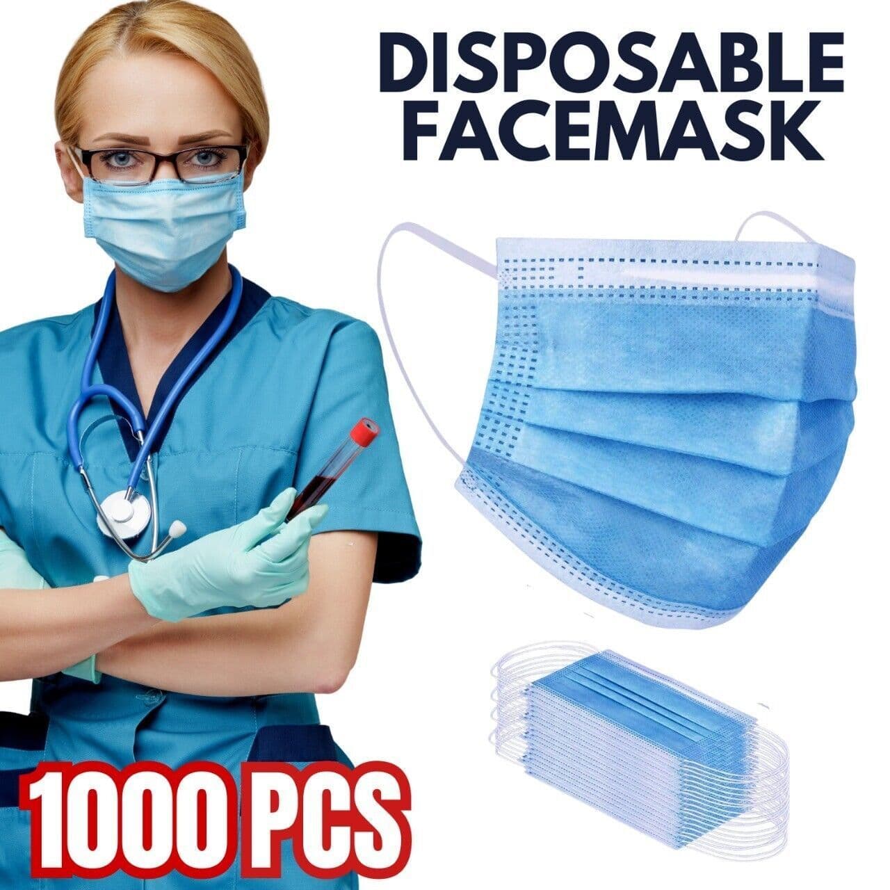 image-1000 Pcs Disposable Face Mask Non Medical Surgical 3-Ply Earloop Mouth Cover USA