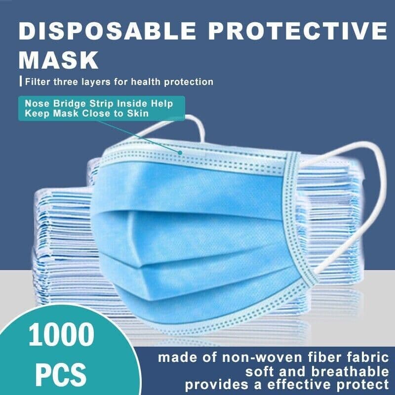 image-1000 Pcs Disposable Face Mask Non Medical Surgical 3-Ply Earloop Mouth Cover USA