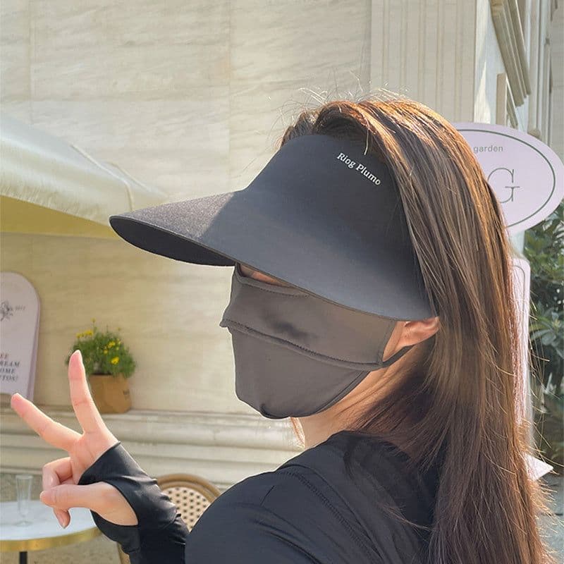 image-Seamless All-in-one Sunhat For Women Summer Thin Empty-top Foldable SSunshade And Face Shield Peaked Hat With Large Brim