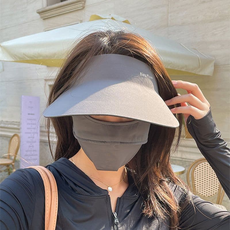 image-Seamless All-in-one Sunhat For Women Summer Thin Empty-top Foldable SSunshade And Face Shield Peaked Hat With Large Brim