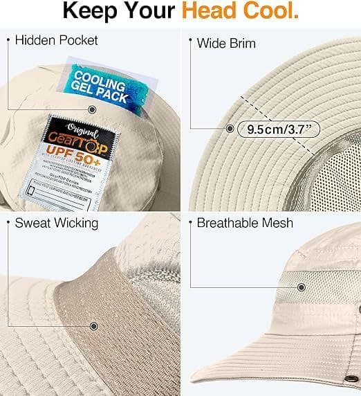 image-GearTOP Fishing Hat UPF 50 Wide Brim Sun Hat For Men And Women, Mens Bucket Hats With UV Protection For Hiking Beach Hats