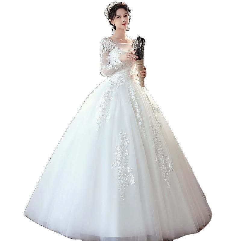 image-Long Sleeve Wedding Dress New Bride Trailing