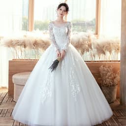 image-Long Sleeve Wedding Dress New Bride Trailing