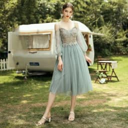 image-Summer Long-Sleeved Meat-Covering Evening Dress