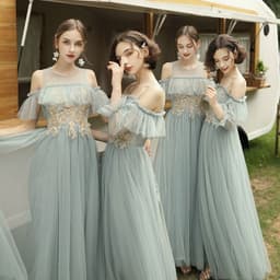 image-Summer Long-Sleeved Meat-Covering Evening Dress