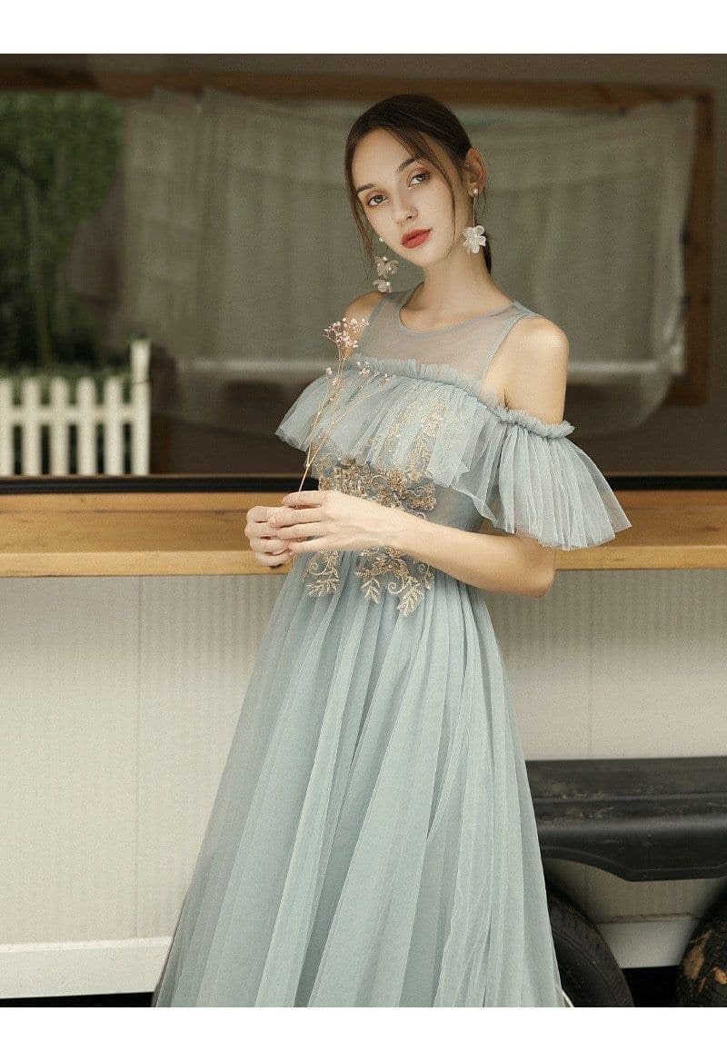 image-Summer Long-Sleeved Meat-Covering Evening Dress