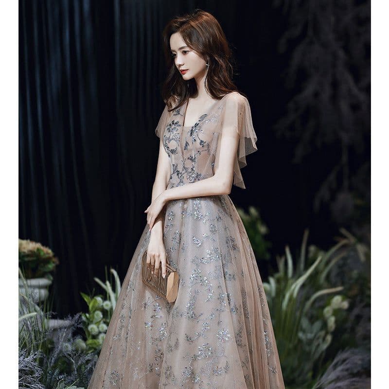 image-Temperament Ladies Long Sexy V-neck Elegant Dress