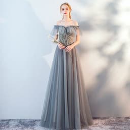 image-The Host's Annual Meeting Banquet Dress Skirt Fairy Air Shoulder Long Dress Female