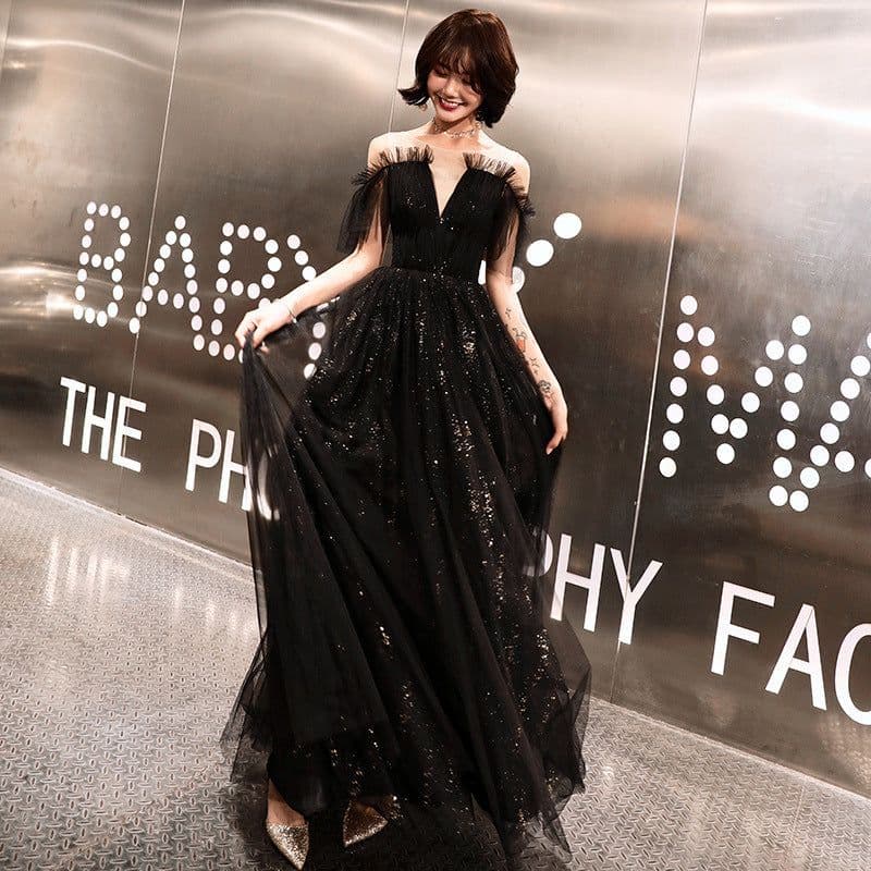 image-Women's Black Long Banquet Evening Dress