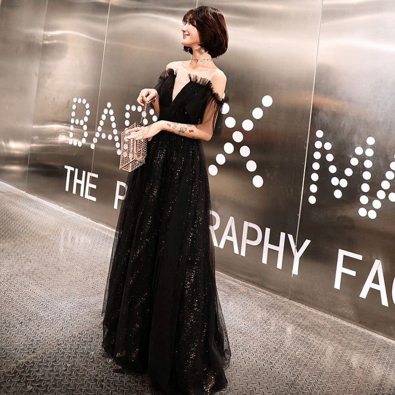 image-Women's Black Long Banquet Evening Dress