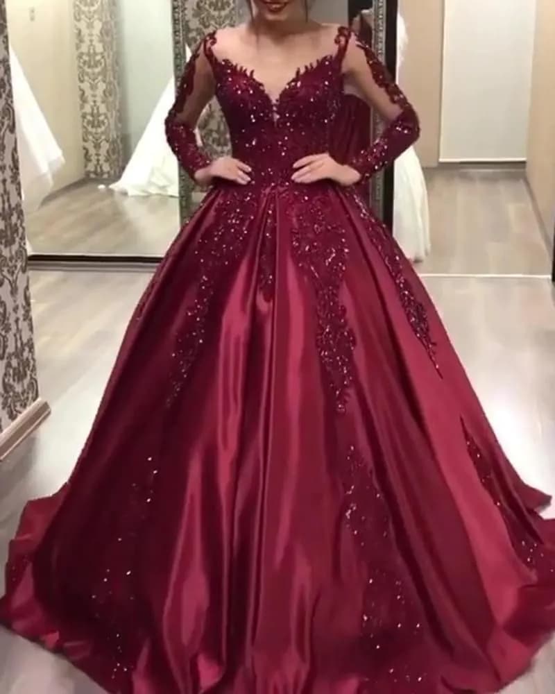 image-new European and American foreign trade women's independent station hot stamping big swing sexy long dress tailing banquet evening dress